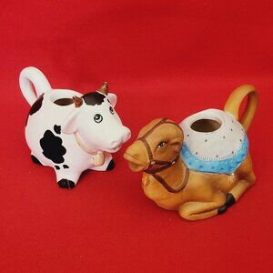 Vintage  Miniature Creamer Clay Pottery Cow Camel Set of 2